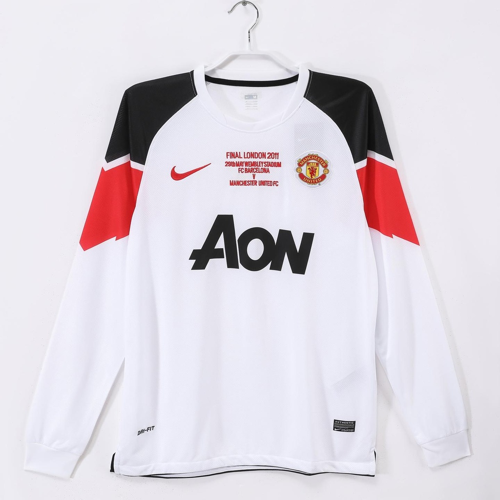 2010/11 Manchester United Away White UCL Retro 3B (Long Sleeve) (M, Yes, Yes)